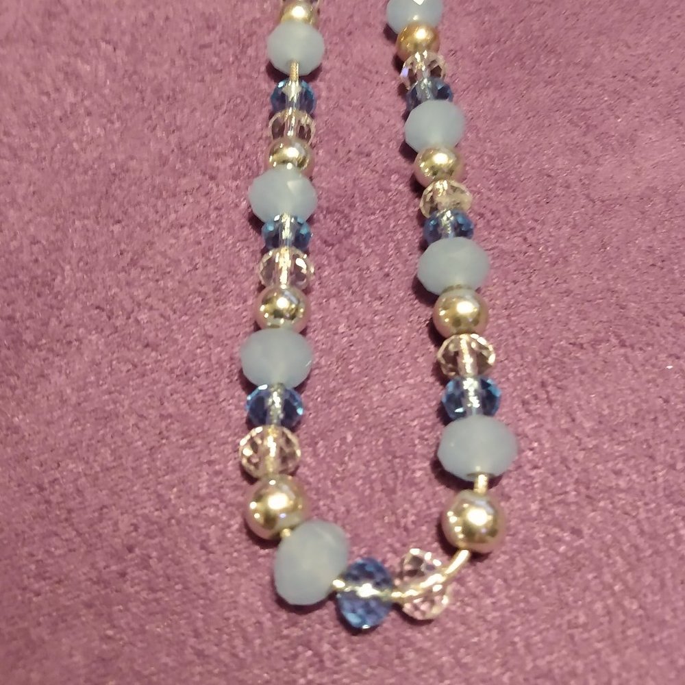 Blue & Silver tone beaded Necklace